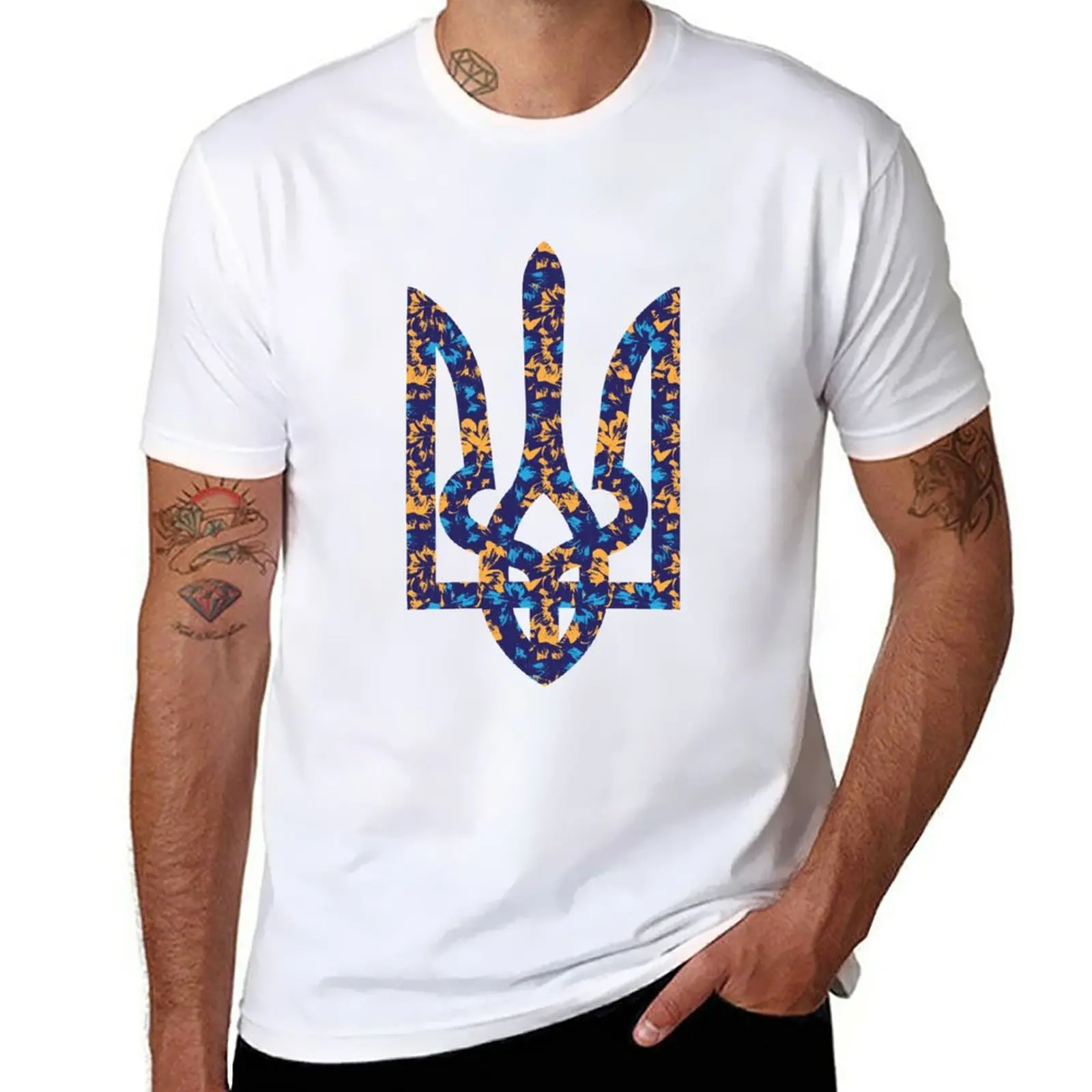 New Ukrainian Trident flower pattern T-Shirt custom t shirt man clothes t shirts for men graphic