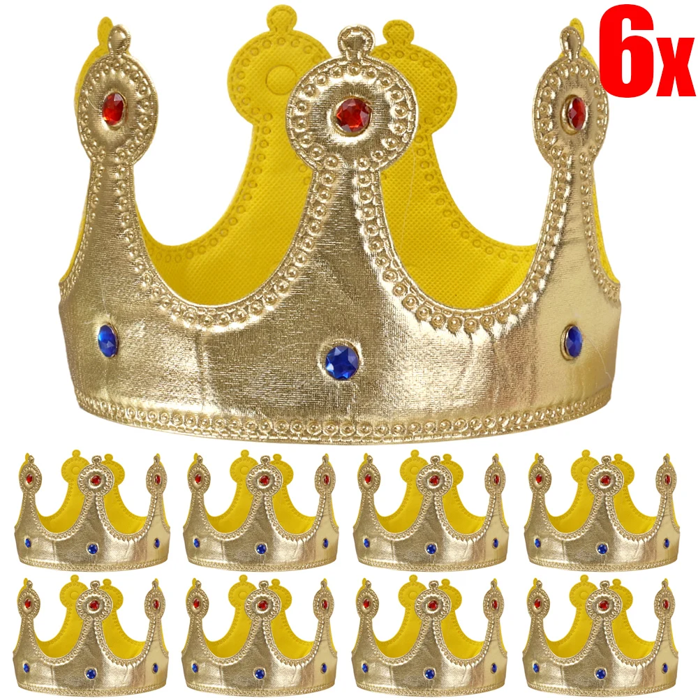 6/1PCS Birthday Crown Hats with Gem Queen King Adult Kids Party Decorations Hats Golden Crown Baby Shower Supplies Photo Props