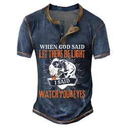 Funny Graphic Letter 3D Printed Vintage Henley Shirts Men's Fashion Streetwear Oversized Short Sleeve T Shirt Tees Tops Clothing