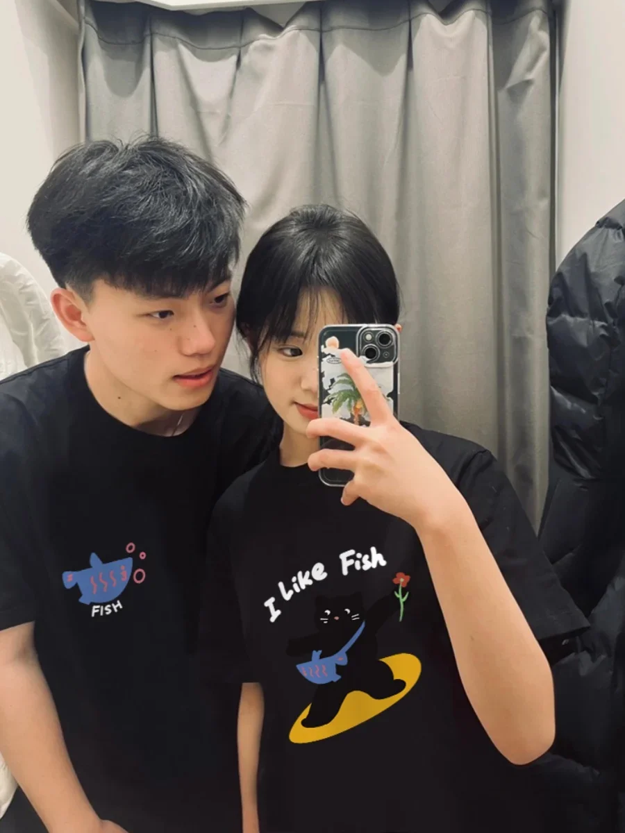 Cotton Couple Matching Theme Shirts T Shirts Boyfriend Girlfriend Husband Wife Tshirt Summer Casual Tops Clothes y2k Tops