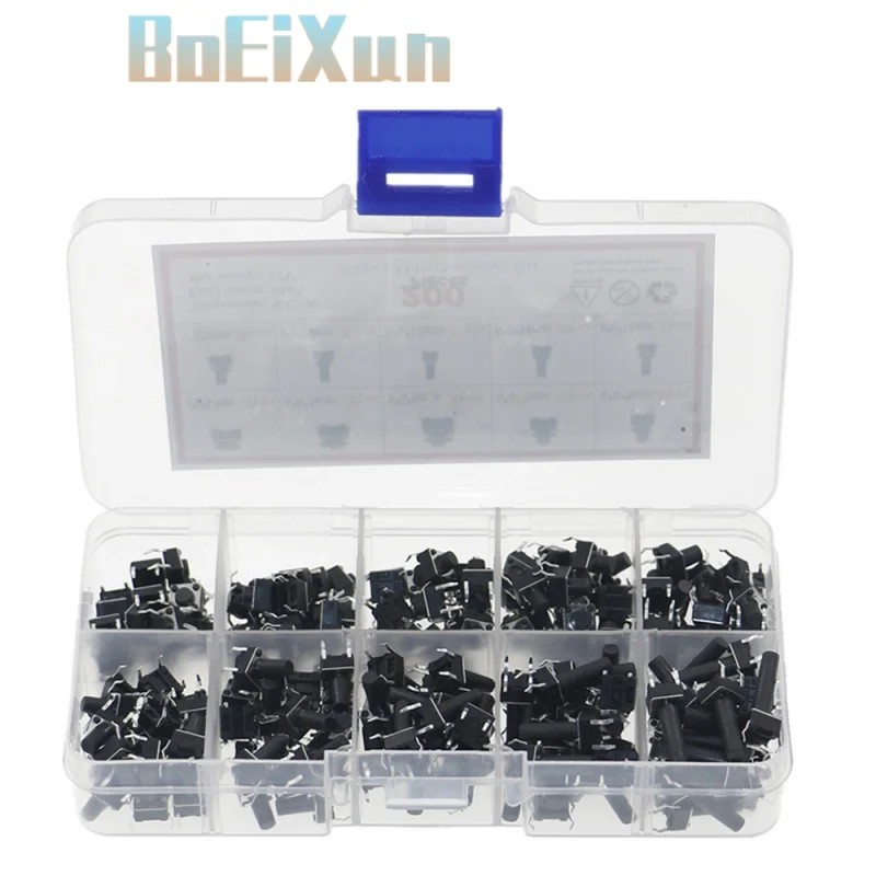 200pcs/box Mini Button Switch Diy Kit 6*6*5/6/8/10/12/16mm rice cooker / telephone / PCB Board Maintenance use Keys Switch Set