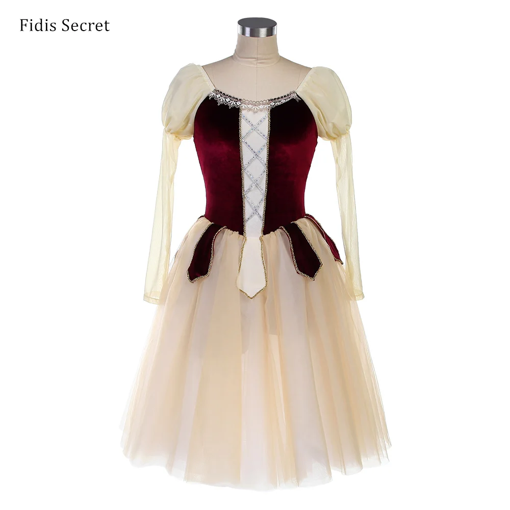 ชุดบัลเล่ต์แขนยาวสไตล์โรแมนติกสำหรับผู้หญิง ชุดเต้นรำนางฟ้าดอกไม้เจ้าหญิงสำหรับการแสดงบนเวที