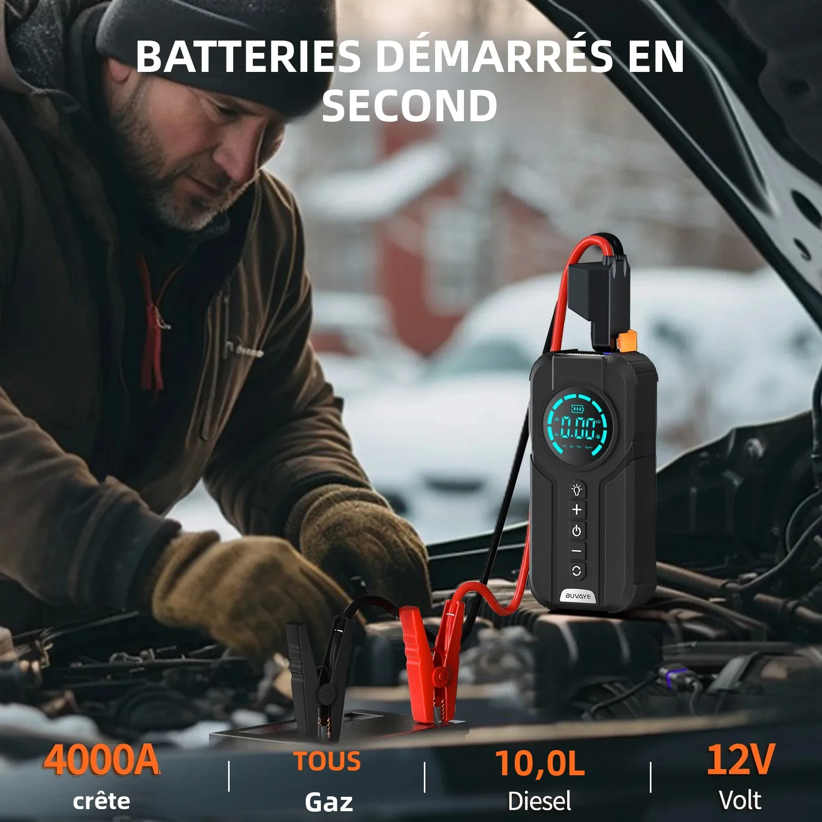10000mAh Starthilfe-Powerbank mit Luftkompressor und Beleuchtungsfunktionen für Autostarter und Reifenfüllung