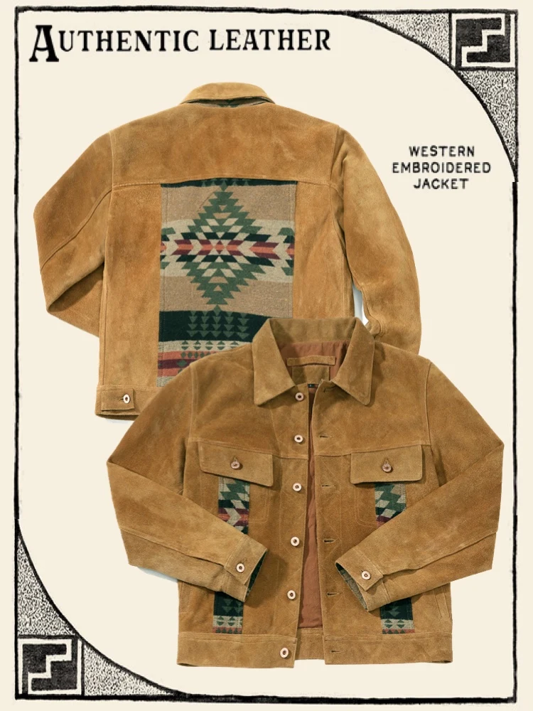

Navajo And Rider Real Leather Woolen Turned Fur Jaet American Casual Sle Single Button Closure Spring Coat