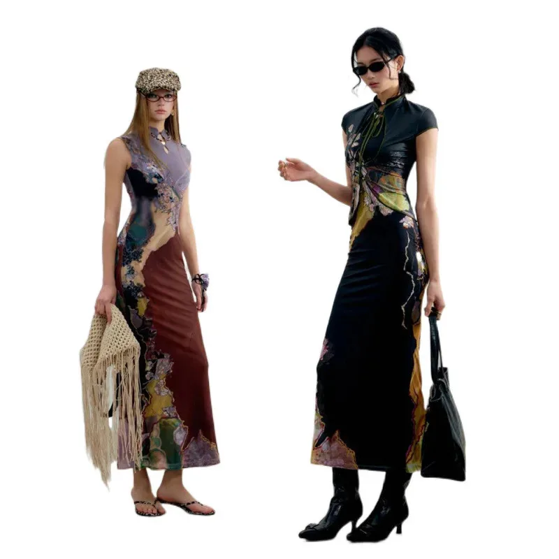 فستان متدرج بتصميم فريد ورائع ومطبوع للنساء فستان طويل صيفي جديد