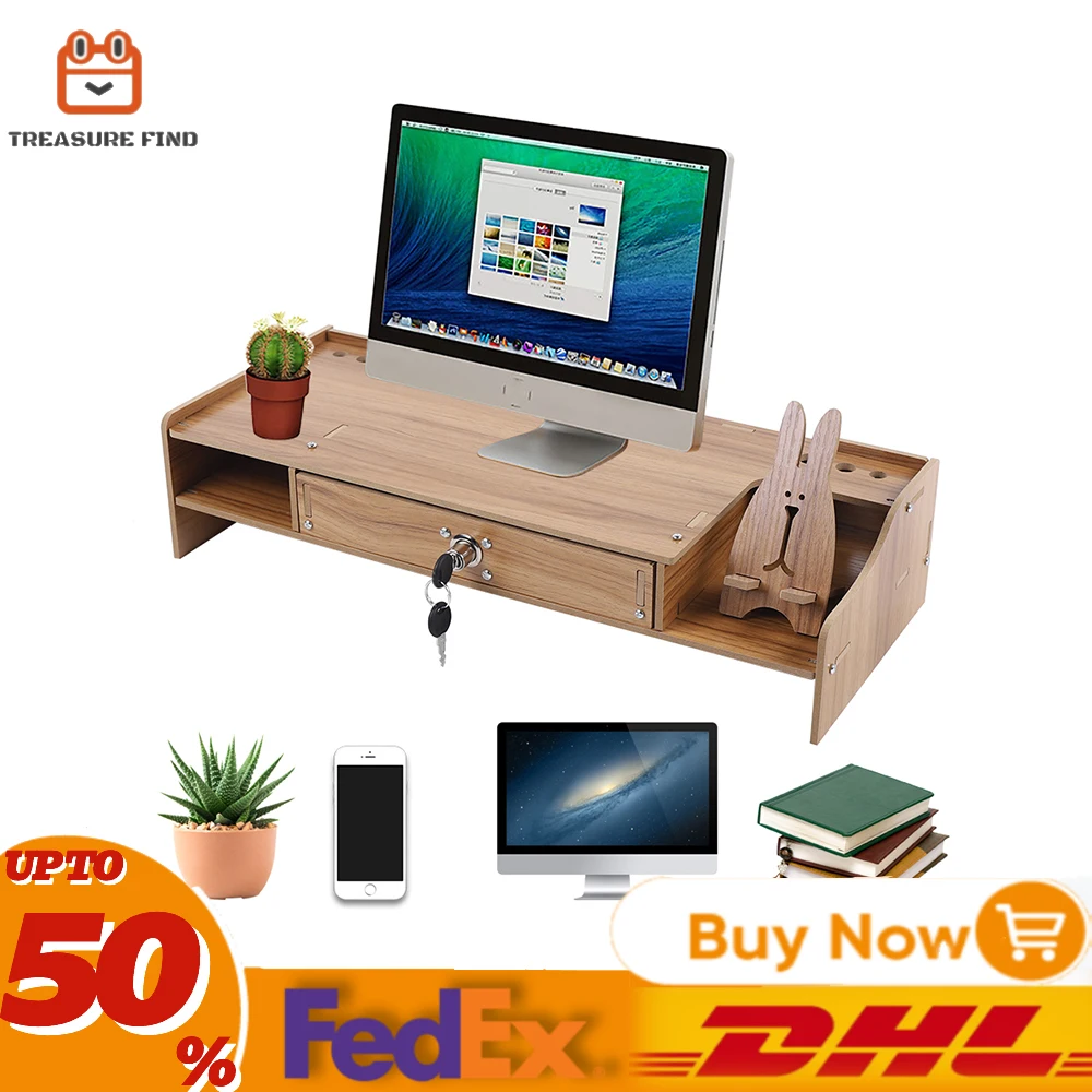 Tabletop Computer Desk Computer Monitor Heightening Frame sZ08 Side Thickened Wooden Desk With Drawers Office Computer Desktop