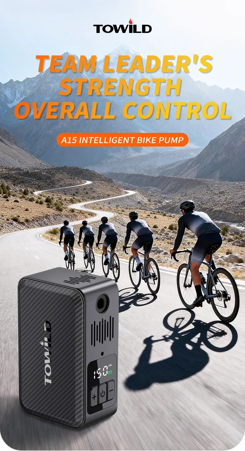 TOWILD A15 Intelligente Fahrrad-Luftpumpe 150PSI Hochdruck Mini Tragbare Elektrische Pumpe für AV/FV Reifenfüller Fahrradzubehör – Detail 1