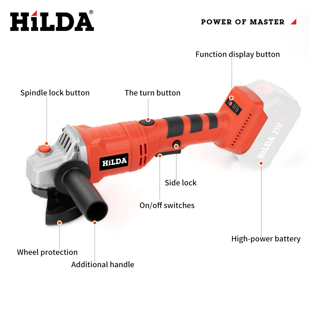 HILDA 125mm Brushless Angle Cutting Grinder Hand Recharge Grinder Electric Grinder For 18V Makita