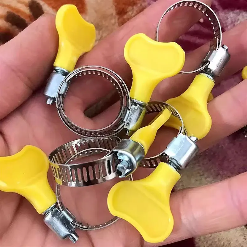 5Pcs 8-44mm Hose Clamps Adjustable Yellow Plastic Handle Twist Stainless Steel Pipe Clips Fasteners Sealing Clamps Sealing Clip - Image 5
