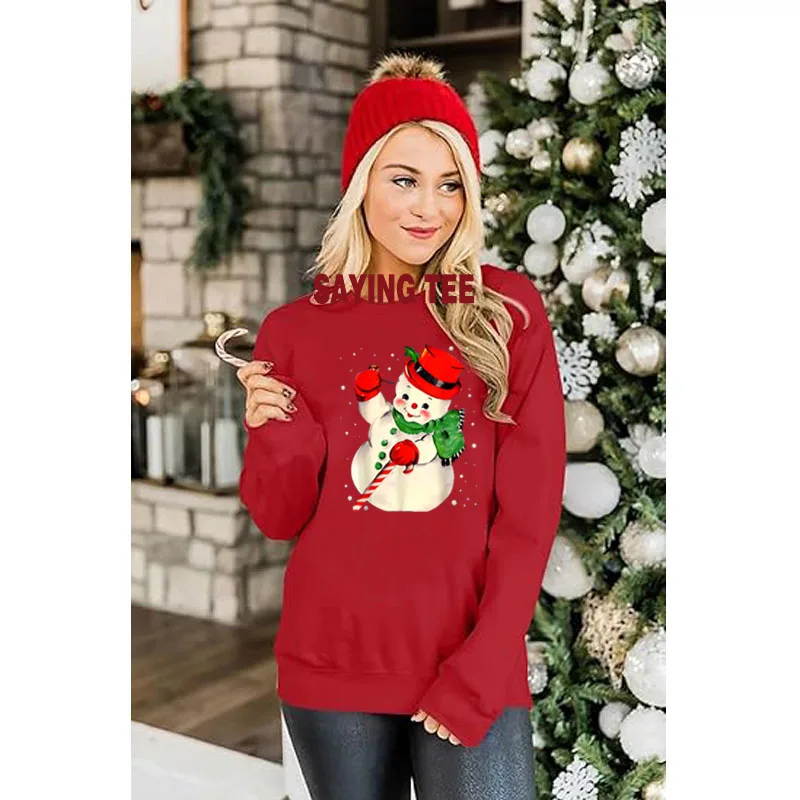 Funny Christmas Snowman Matching Family Pajama Xmas Costume Vintage T-Shirt Gifts Humor Funny Pullower Sweater Cotton Sweatshirt