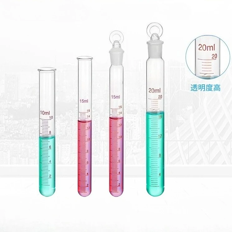 10PCS Ground Glass Stopper Graduated Test Tube Quartz Glass Lab Test Tubes 10ml-25ml Laboratory Experiment Supplies