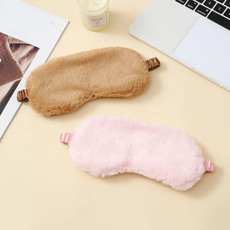 Simple Solid Color Faux Rabbit Fur Sleep Eye Mask Soft Plush Light Blocking Blindfold for Nap Travel Sleeping Eye Cover