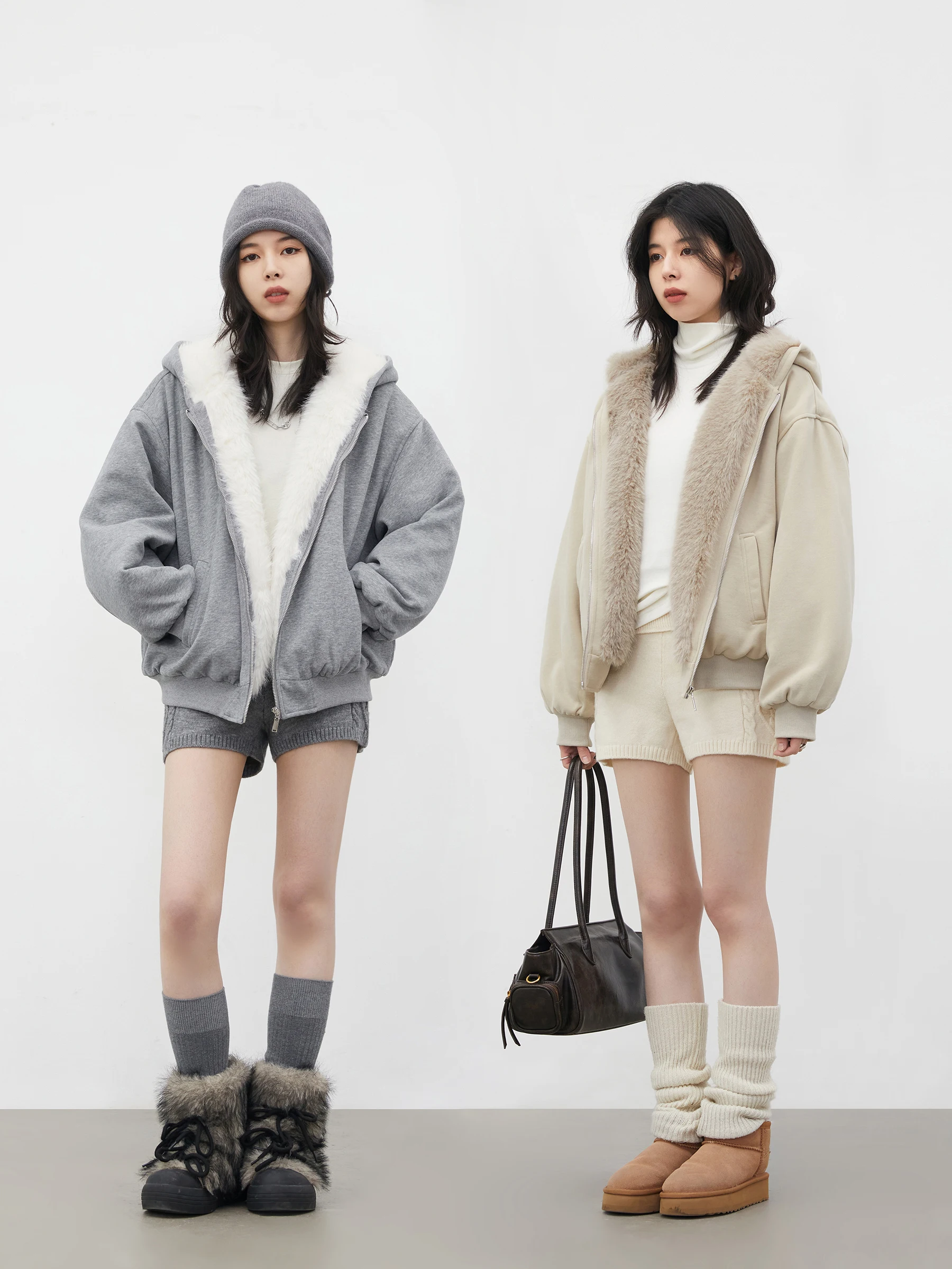 

CHICVEN Simple Casual Loose Hooded Furry Sweatirt Jaet Comfortable Skin-friendly Warm Women's ort Outerwear Coat