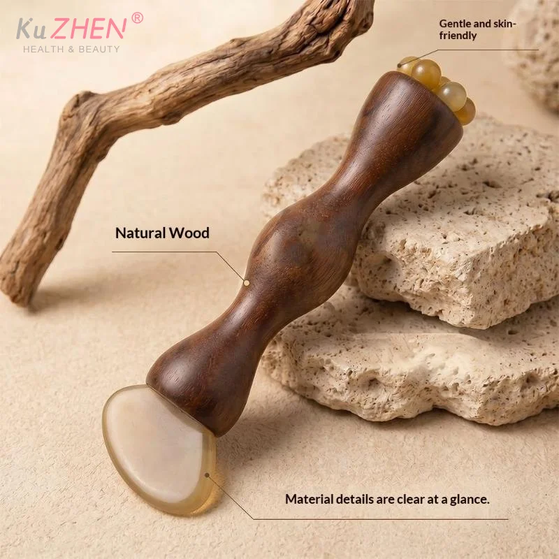 1Pcs Wood Eye Relaxation Meridians Acupoint Massage Facial Massager Lotus Seedpod Beauty Brass Bead Rosewood Gua Sha Tool