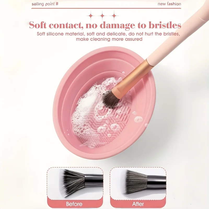 Foldable Silicone Makeup Brush Cleaner Bowl, Textured Scrubber for Brushes Puffs Sponges, Travel Washing Tool, Compact view 5