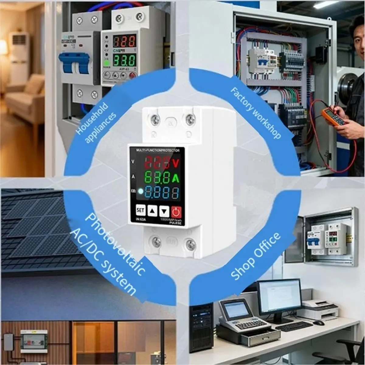 Voltage Current Power Meter AC 110V 220V 63A Voltmeter Ammeter Frequency Indicator LCD Digital Display Detector