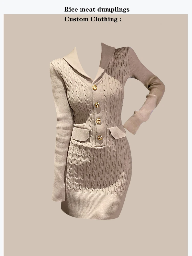 

Elegant High Waist Knitted Dress Slimming Wrap Skirt Winter Fashion Retro Twist Knit Dress Business Casual Style Long Sleeve