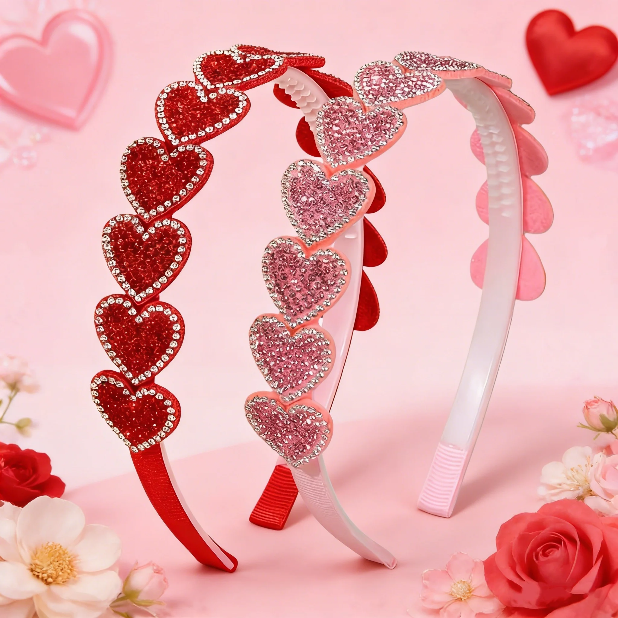 

2/4 шт. блестящая повязка на голову со стразами в форме сердца, очаровательный аксессуар для волос на тему Дня святого Валентина для декора прически, подарок для девочки