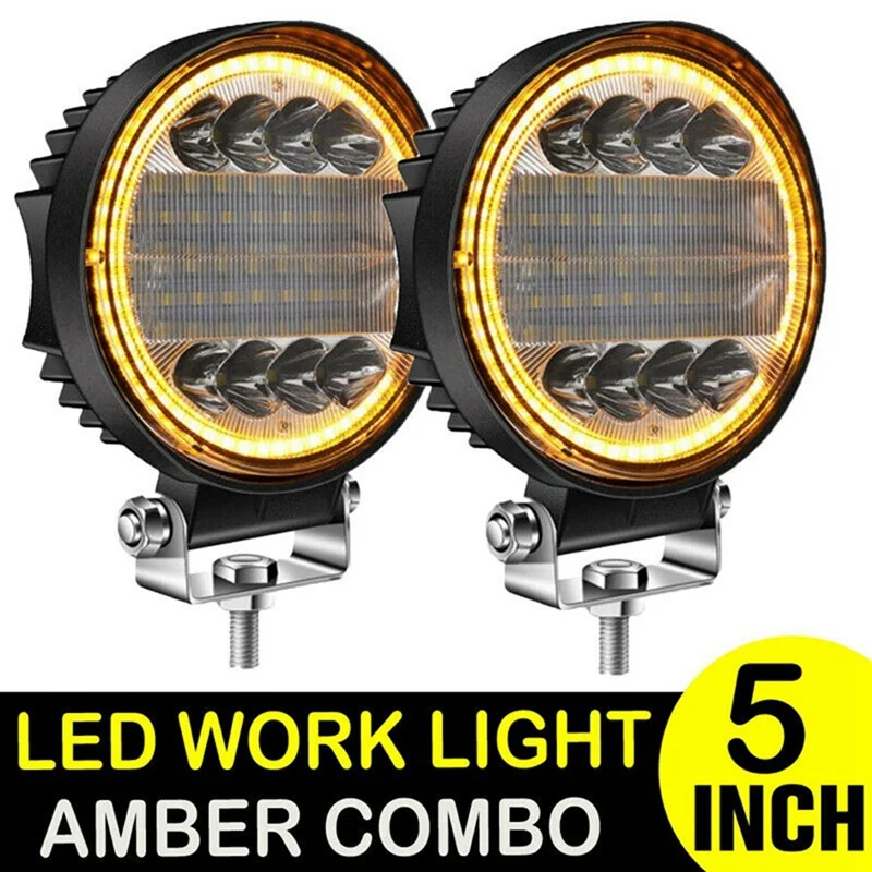 Lâmpada de nevoeiro âmbar para condução off-road, luz de trabalho LED, inundação combinada, 4X, 5 Polegada