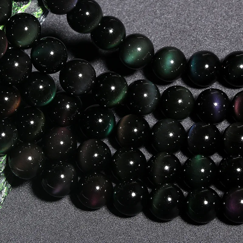 Top Quality 7A Level Black Obsidian Beads Double Eye Original Natural Stone 6 8 10 12 14 16 18 20MM Pick Size For Jewelry Making