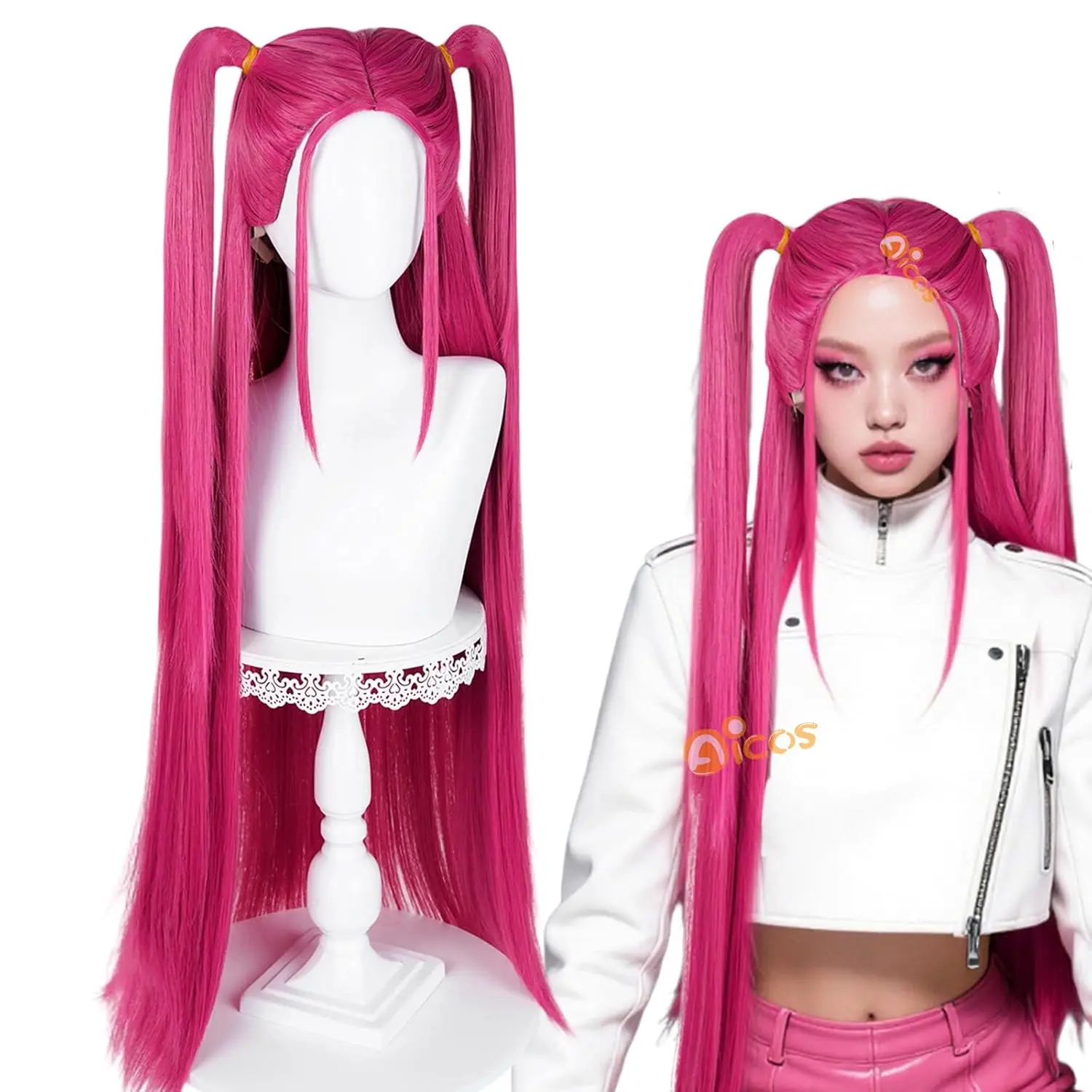 رومي ميرا زوي شعر مستعار الرجال النساء بيروكات صناعية Kpop شيطان الصيادين شعر مستعار + غطاء شعر مستعار مجاني أنيمي تأثيري هالوين حفلة الكبار الإكسسوار #4