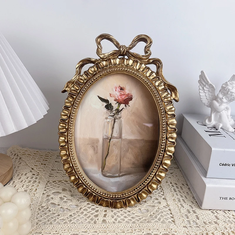 

Французская ретро-фоторамка класса люкс, 7 дюймов, из стекла и смолы, с гравировкой, овальная, для гостиной, украшение, картина маслом