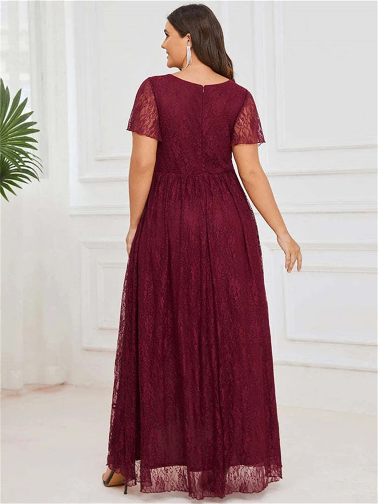 Plus Size Lace Asymmetrical Solid Dress Party Evening Elegant Luxury Formal Occasion Dresses One Pieces Summer Womens Clothing