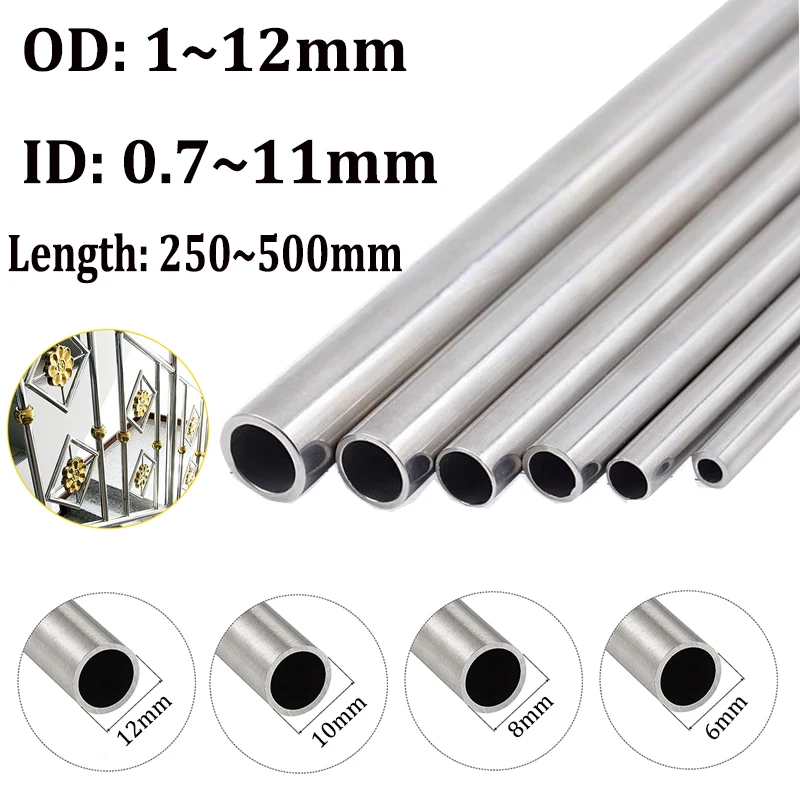 20pcs~1pcs 304 stainless steel round capillary 250mm 500mm long seamless straight tube 4x3mm/6x4mm/8x6mm/10x8mm/10x9mm/12x11mm