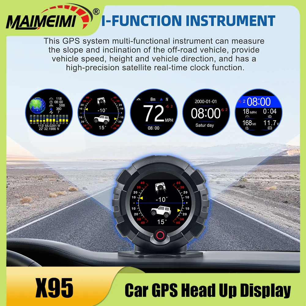 

X95 GPS HUD-дисплей для автомобиля: измеритель угла наклона, инклинометр, спидометр, для внедорожников 4x4, показатель угла наклона, высотомер, компас, указатель широты и долготы