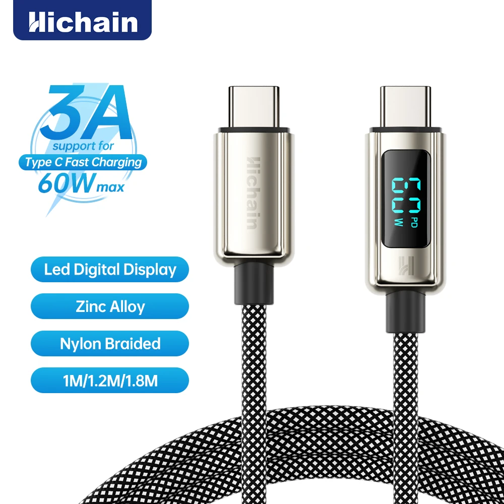5/10Pack PD60W USB C To C Fast Charging Cable For Iphone18/18ProMax/17/16/15 With LED Display Nylon Braided Laptop TabletsCable