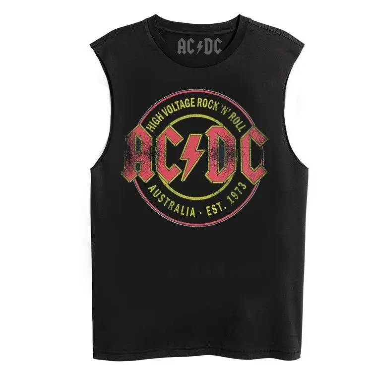 

ACDC Rock Punk L Свободная брендовая футболка без рукавов большого размера, винтажная хлопковая мужская футболка с жилетом