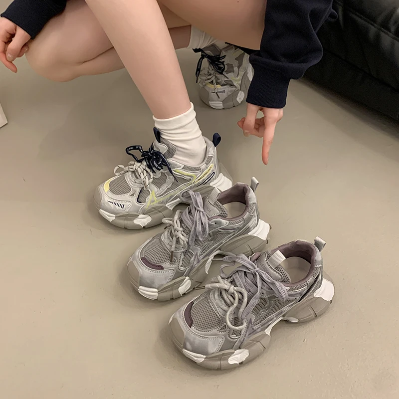 

Women's Chunky Sneakers Breathable Mesh Platform Sports Shoes Woman Fashion Lace Up Thick Sole Casual Mujer 2026 Woman Shoes