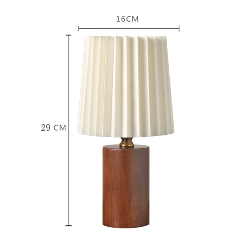 Claeted Medieval Table Lamp Nordic Korean Style  Bedroom Bedside Night Light Net Pleated Decorative Solid Wood Atmosphere