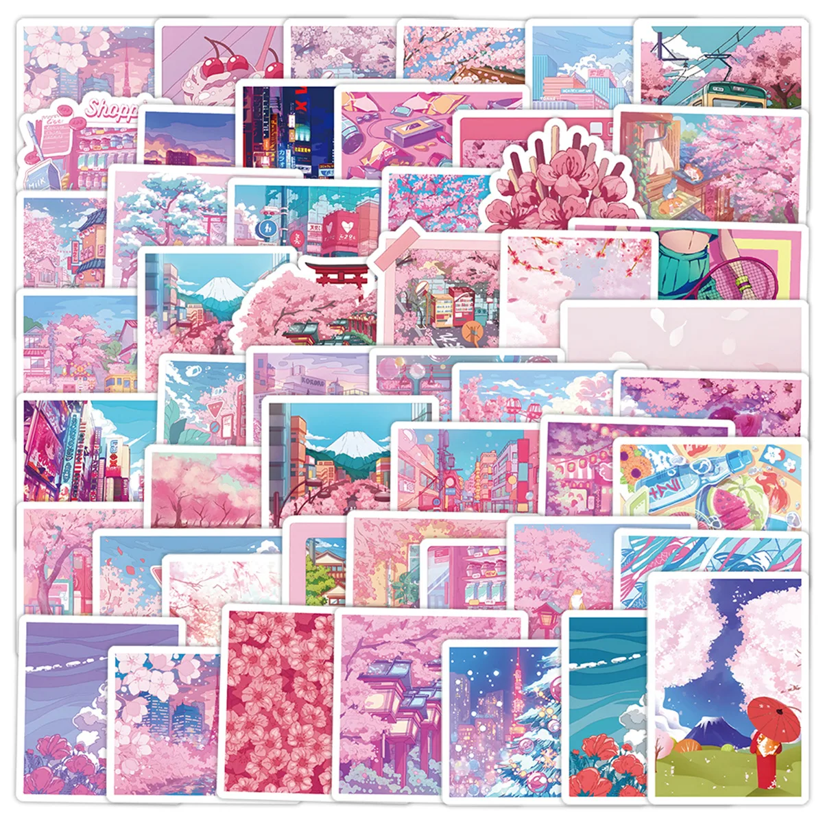 10/30/50PCS Sakura Cartoon Stickers Pink Romance Landscape Graffiti Toy Girl Gift DIY Scrapbook Luggage Laptop Guita Bike Decals