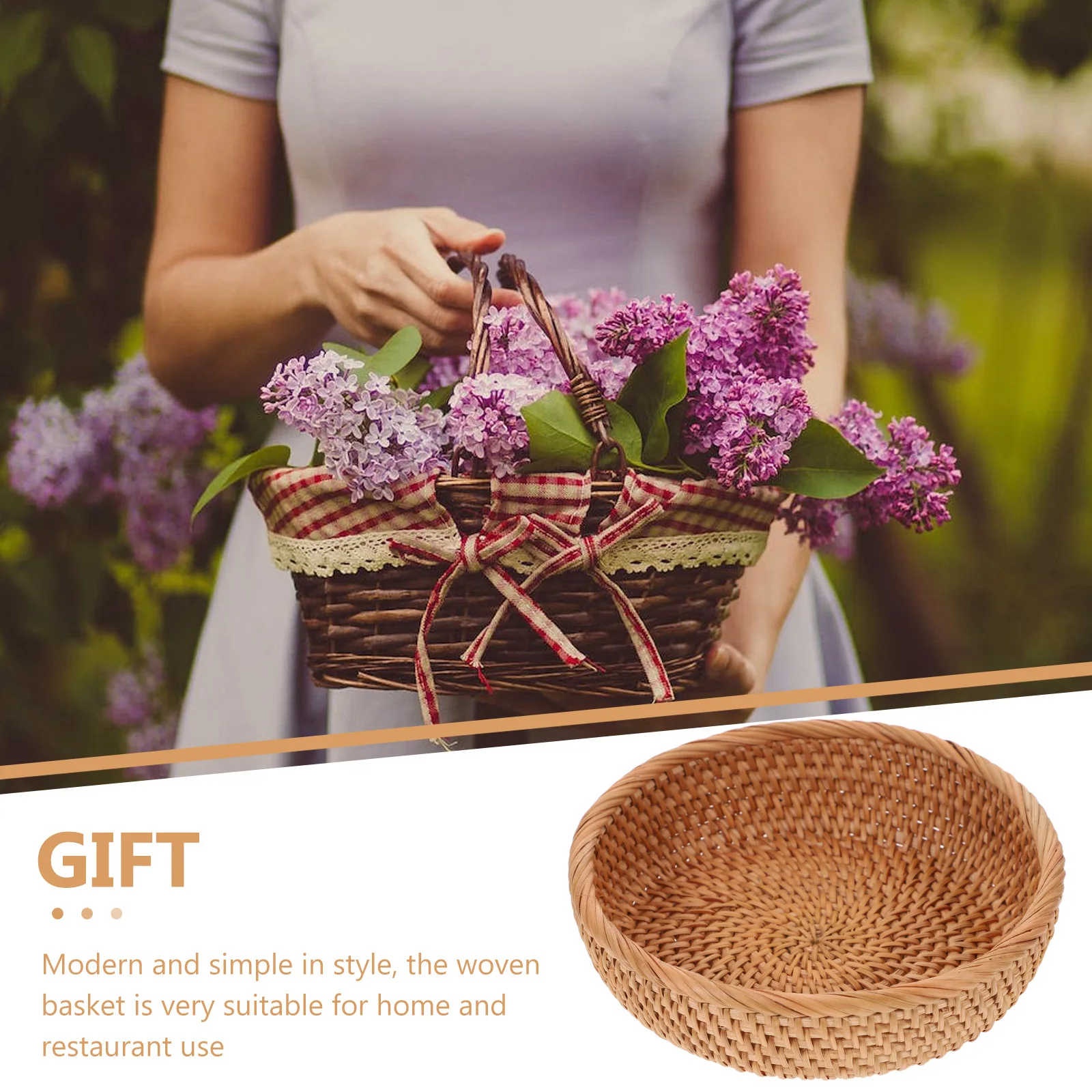 

Rattan Woven Basket Yellow Vine Modern Simple Home Restaurant Picnic Decorative Fruit Snack Bread Storage Round Holder