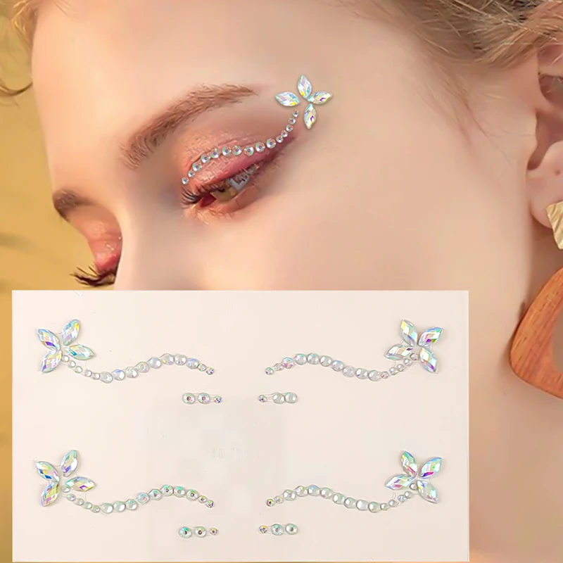 Temporary Tattoo Party Rhinestone Makeup Tool Facial Eyebrow Sticker Eye Sticker Forehead Face Sticker Acrylic Gem Nail Sticker