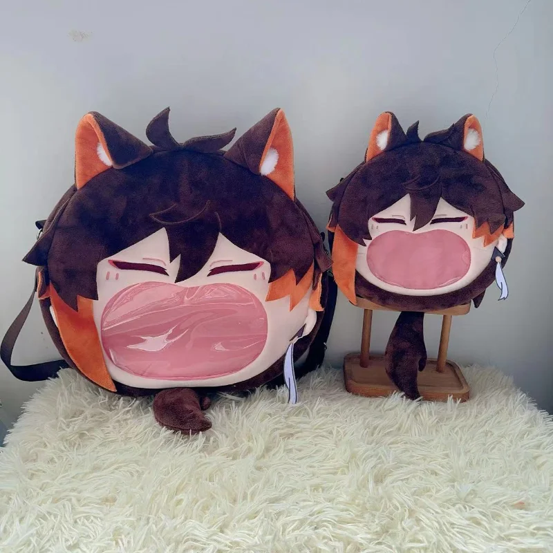 Anime Game Zhongli Kawaii Cosplay Plushies Backpack Itabag Lolita Girls Cartoon DIY Plush Funny Big Mouth Transparent Bags Gift