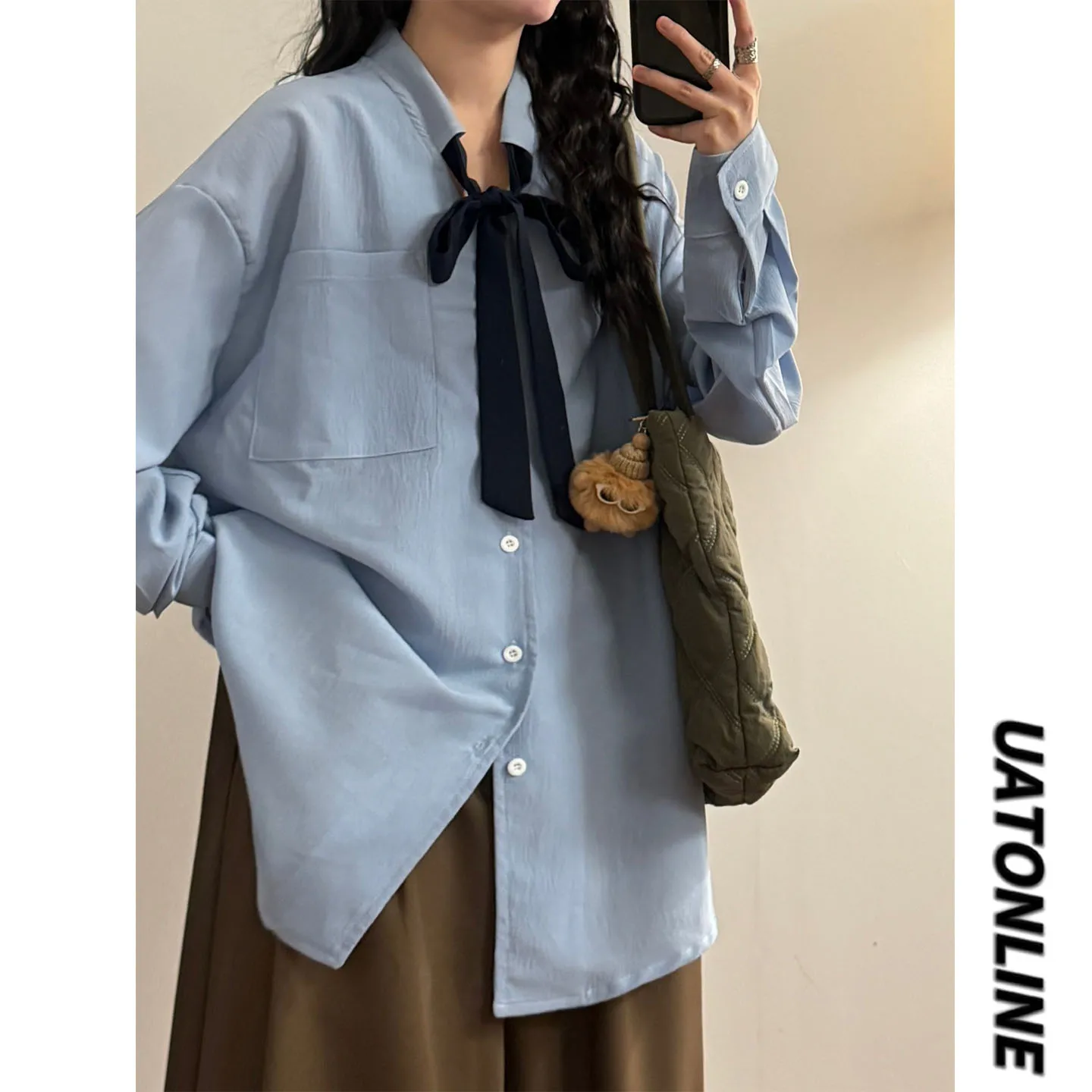 

Loose Long Sve Pure Color Women's irt UATONLINE2026 Spring Season Japanese Retro Design Sense Trendy Top for Young Women