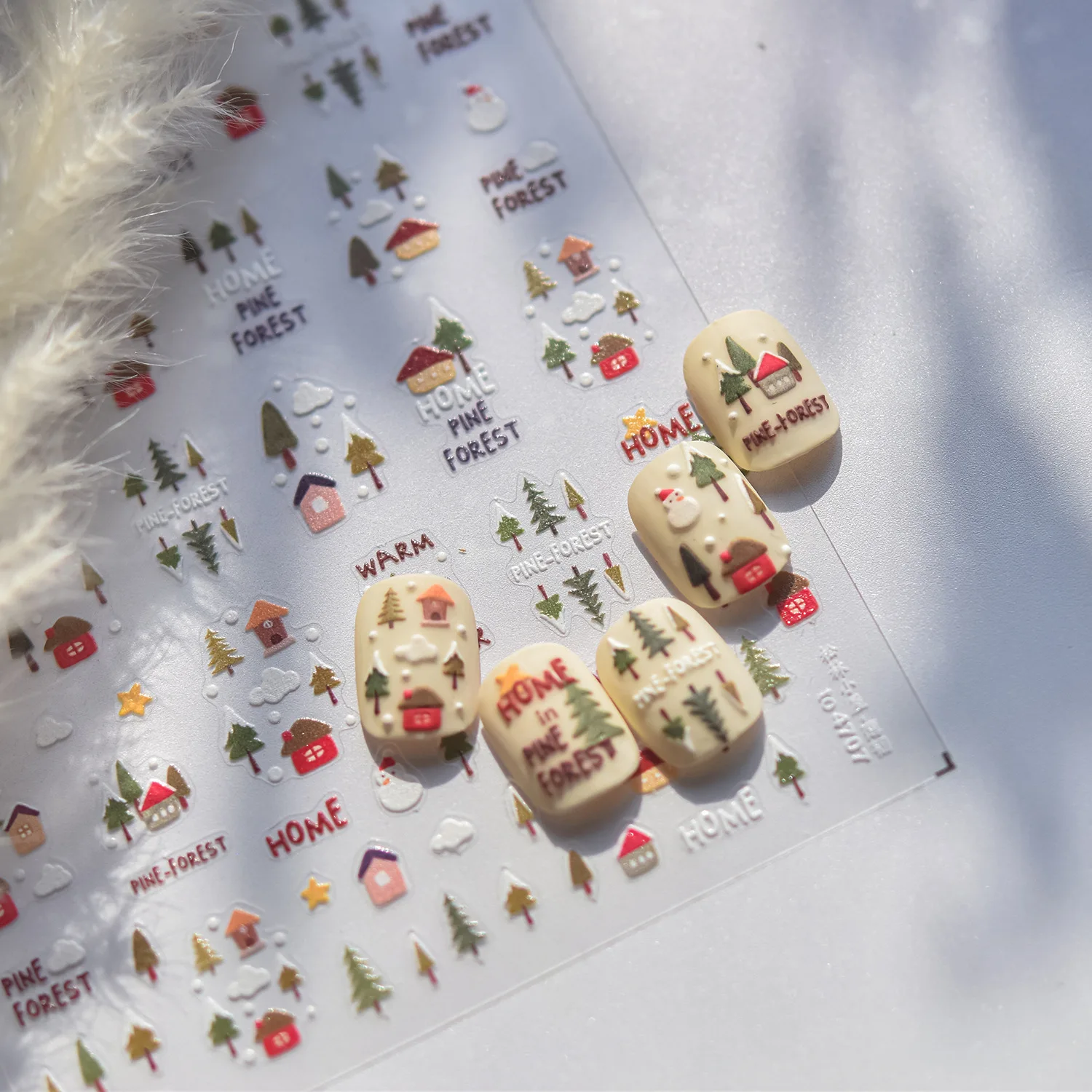 1Pcs Warm Winter Christmas Nail Sticker 5D Snowman Tree House Self Adhesive Nail Art Stickers DIY New Year 2025 Nail Art Parts