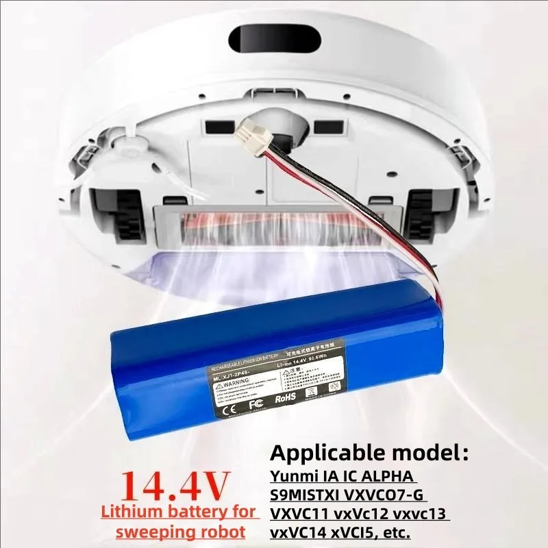 The 14.4V sweeper battery is compatible with Xiaomi Mijia S9, Lydsto R1, Roidmi Eve Plus and other models