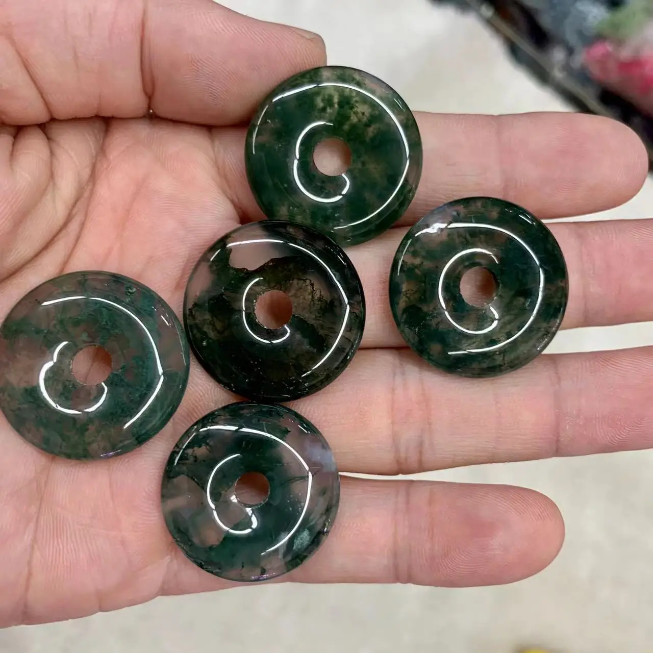 25-28mm Donut Shape Moss Agate Beads Natural Stone Diy Loose Beads For Jewelry Making 1 Piece Wholesale !