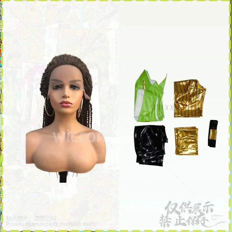 

Аниме Jo Stone Косплей Ocean Ermes Costello Костюм Зеленый Сексуальный Панк Кожаная Униформа Жилет Топ Брюки Y2k Cos Кружевные Парики r,7;k'2.s;9