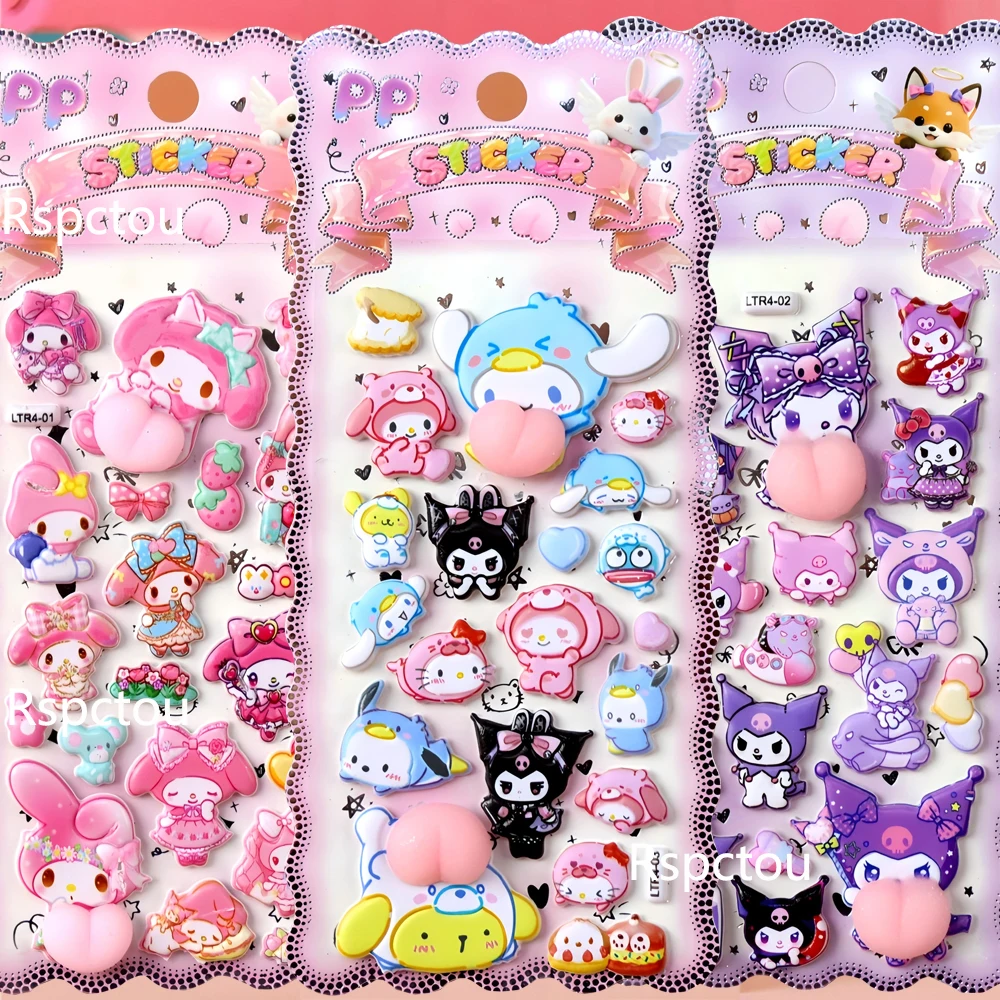 **Funny Creative Sanrio Happy Buttocks Stickers Kuromi Melody Soft Pinched Decompression Toy Decals for Phone Notebook Laptop