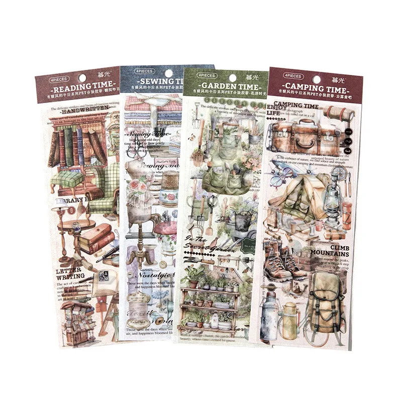 4 Sheets/pack Junk Journal Stickers Retro Collect Books Antique Furniture Decorative Stickers For Scrapbooking DIY Crafts Album