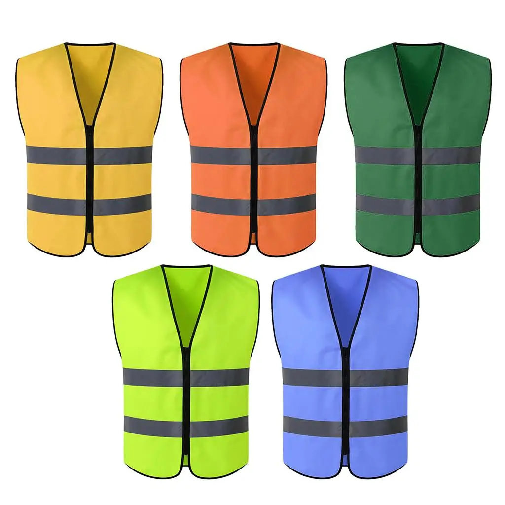 High Visibility Zipper Front Vest With Reflective Strips, Premium, 5 Colors Optional