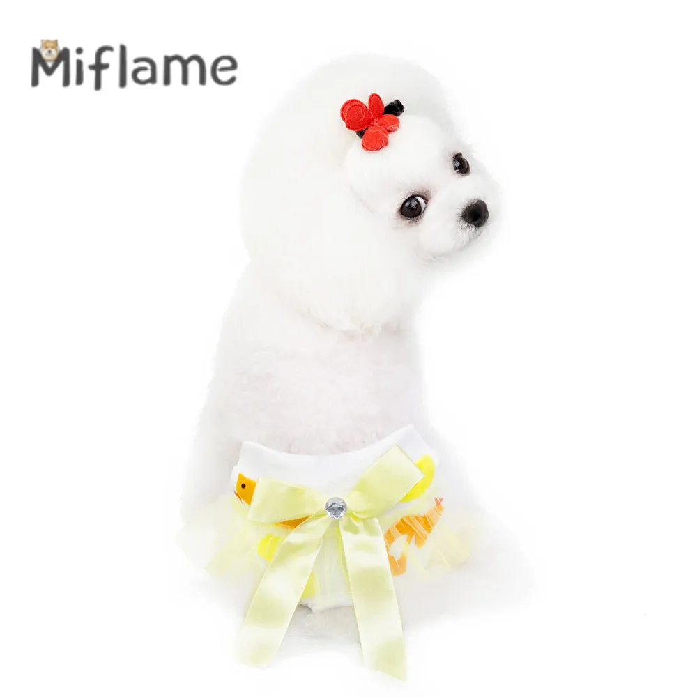 

Miflame Bow Decoration Small Dogs Safety Pants Teddy Lace Edge Pet Dog Underwear Stripe Female Dog Anti-harassment Sanitary Pant