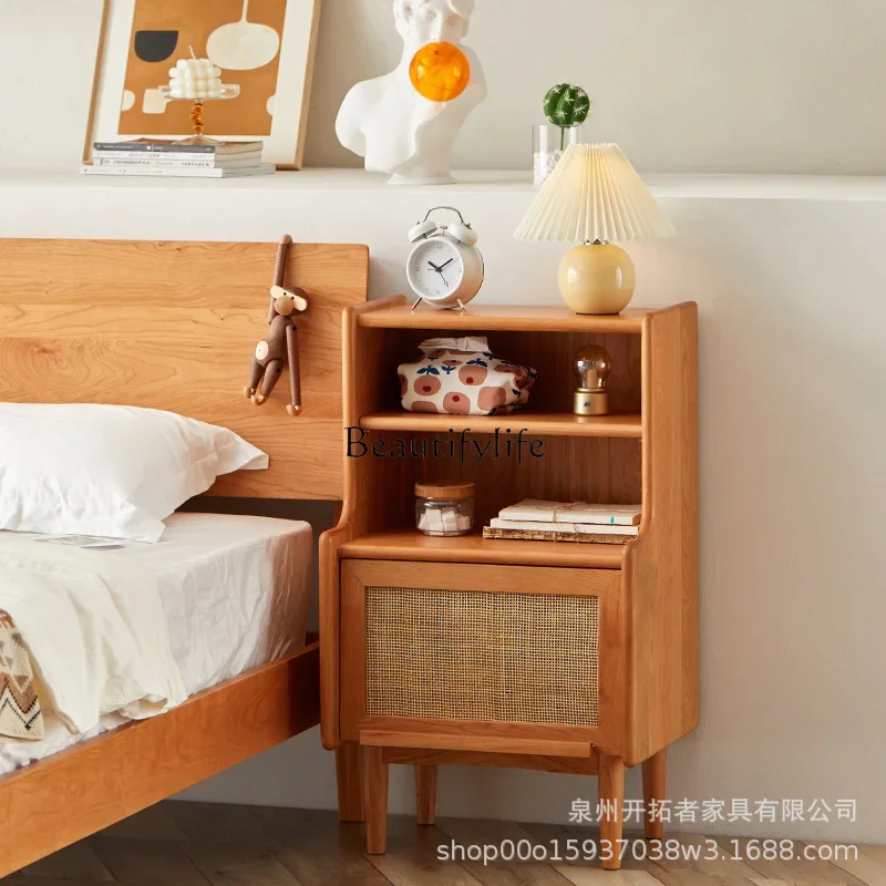 

yj19 Nordic Solid Wood Rattan Bedside Table Modern Simple Sofa Side Cabinet