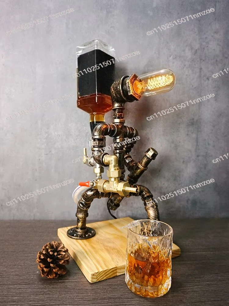creative personality cafe wine bar counter retro decoration   wine rack wine dispenser Stainless steel water pipe robot