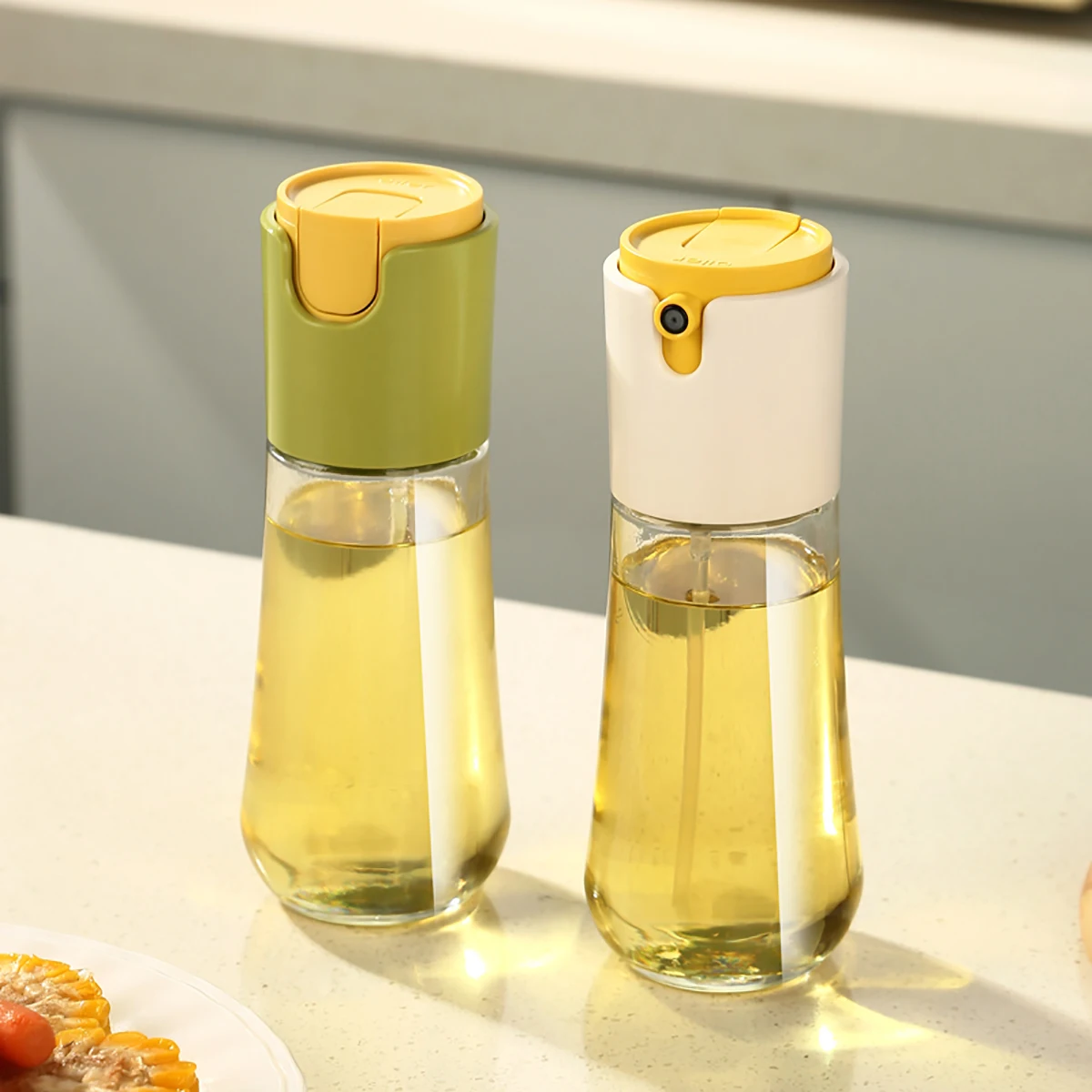 2 in 1 300ml Dual use Oil Spray Bottle Household Kitchen Oil Kettle Glass Food Grade Seasoning Bottle Oil Tank