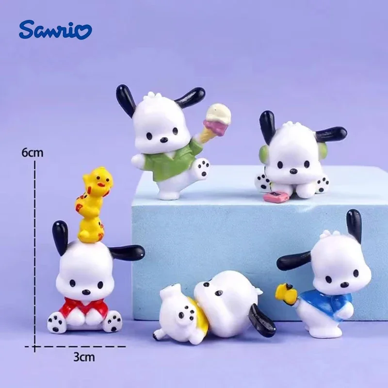 Sanrio ของเล่นอนิเมะ5ชิ้นหุ่นตุ๊กตา pochacco Melody ชุดการ์ตูน Kawaii tabletop ตกแต่งห้องของขวัญเด็ก